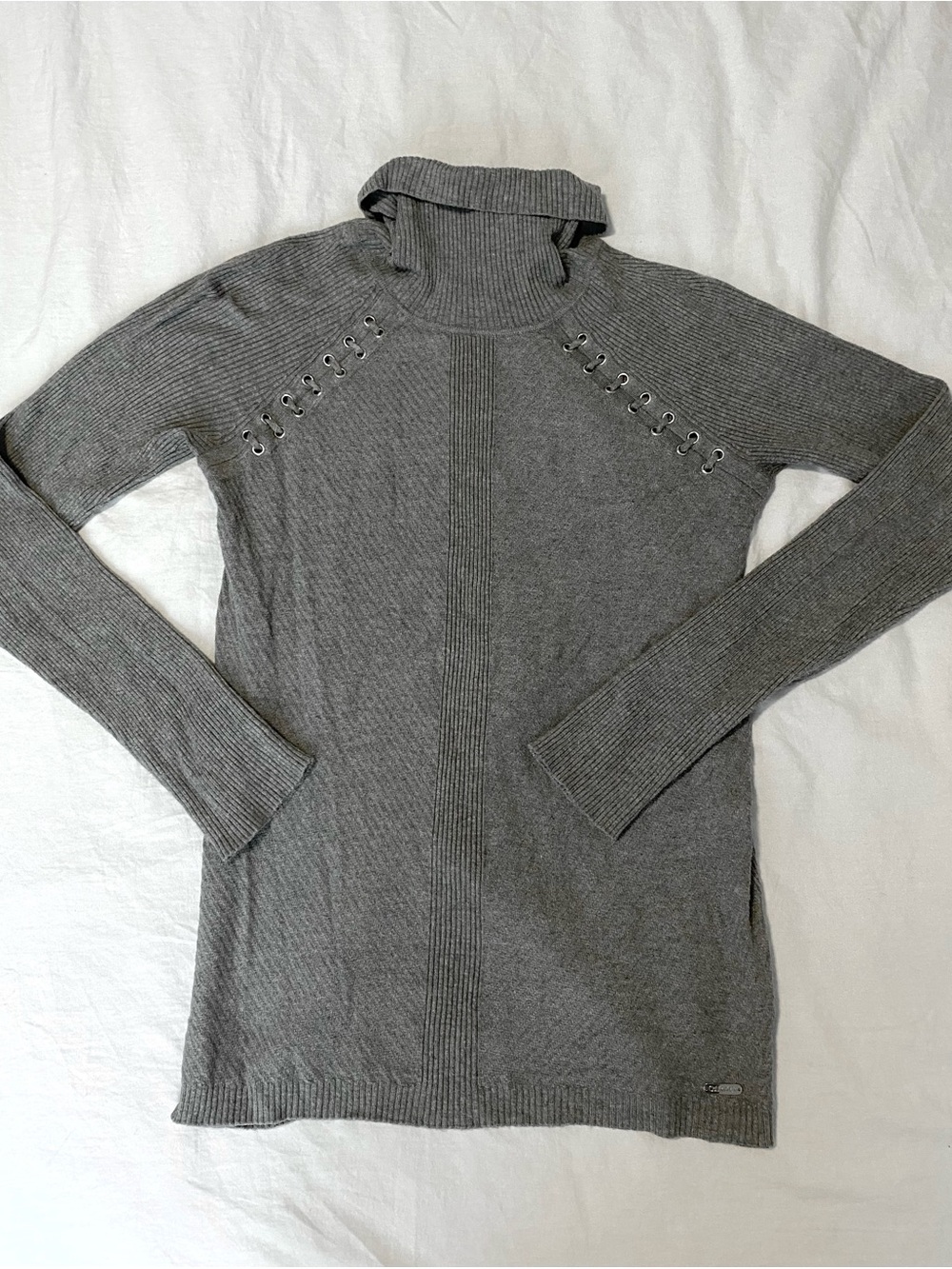 Calvin Klein Grey Turtleneck Rib-Knit Sweater